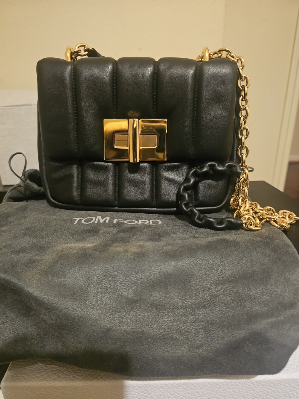 Tom Ford Black Quilted Leather Crossbody with Gold Hardware